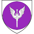  arms: Argent, upon a roundel purpure throughout a winged sword inverted argent.