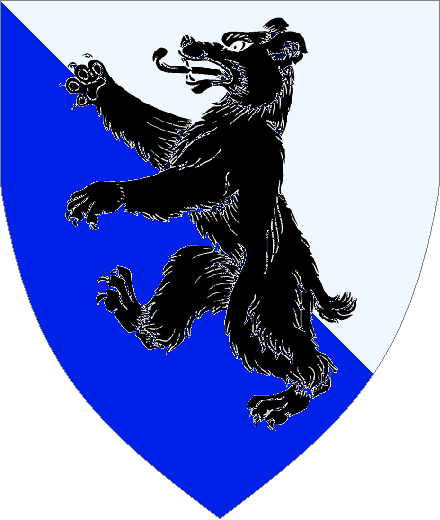 Squire Bjorn Jotunson arms: Per bend Argent and Azure, a bear rampant Sable.
